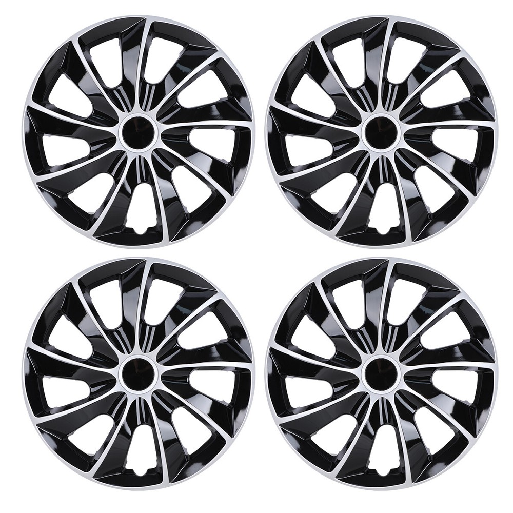 4PCS for Universal 14” Hubcaps Snap On Car Truck ABS Sliver & Black Wheel Covers