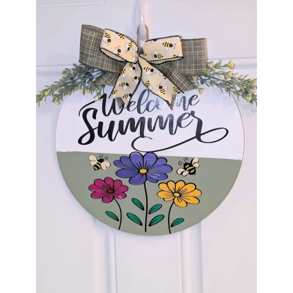 Rustic Summer Welcome Door Hanger Sign - Seasonal Decor Gift