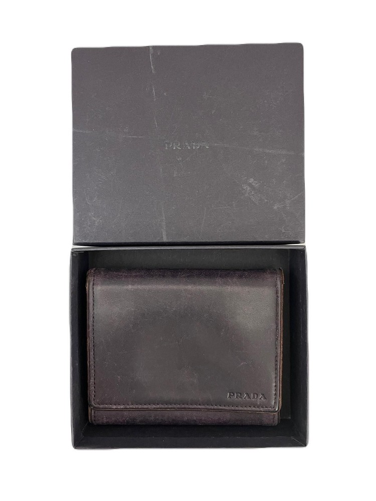 Prada Purple Leather Fold Wallet with Box Preowned E0821-5