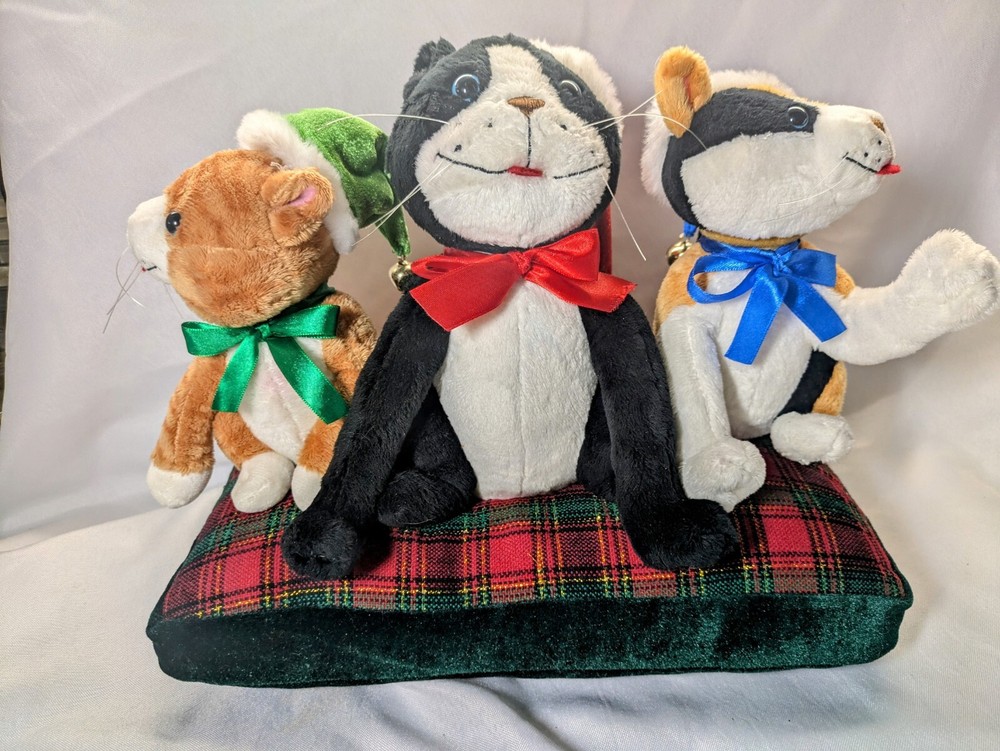 Gemmy Cuddly Cat Carolers Christmas Singing Plush Kittens Tested Working