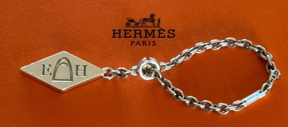 Hermes Etrier Diamond Keychain Charm in 925 Sterling Silver