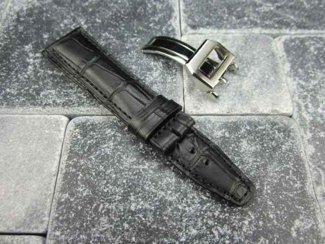 20mm Black Grain Leather Watch Strap with Deployment Buckle for Pilot Style