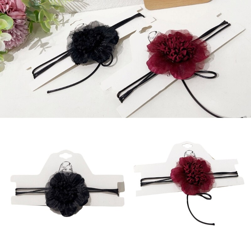 Elegant Exaggerat Gauze Flower Choker Necklace Clavicle Chain Necklace Jewelry