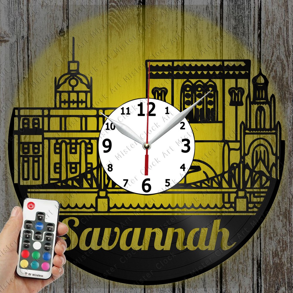 LED Clock Savannah GA Skyline Art Decor Unique Record Player Gift 6687