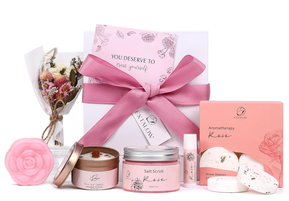 Luxury Rose Spa Gift Basket for Women - Self Care Birthday or Mother's Day Present
