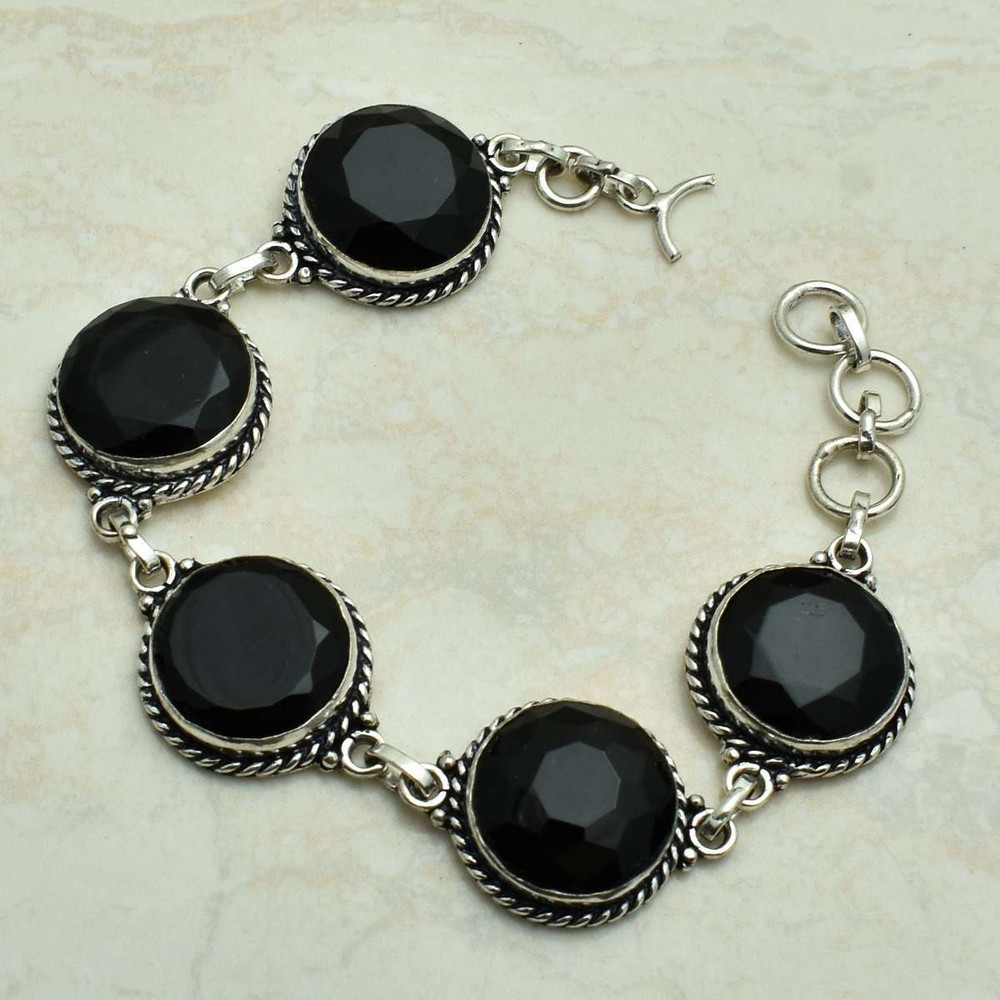 Black Onyx Gemstone Ethnic Handmade Bracelet Jewelry 30 Gms AB 52142