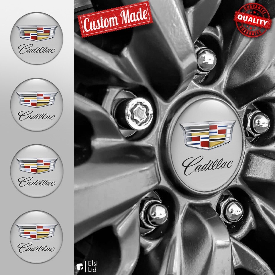 Cadillac Decals | 4pcs Set Wheel Cap Stickers | Custom Made Rim Emblems
