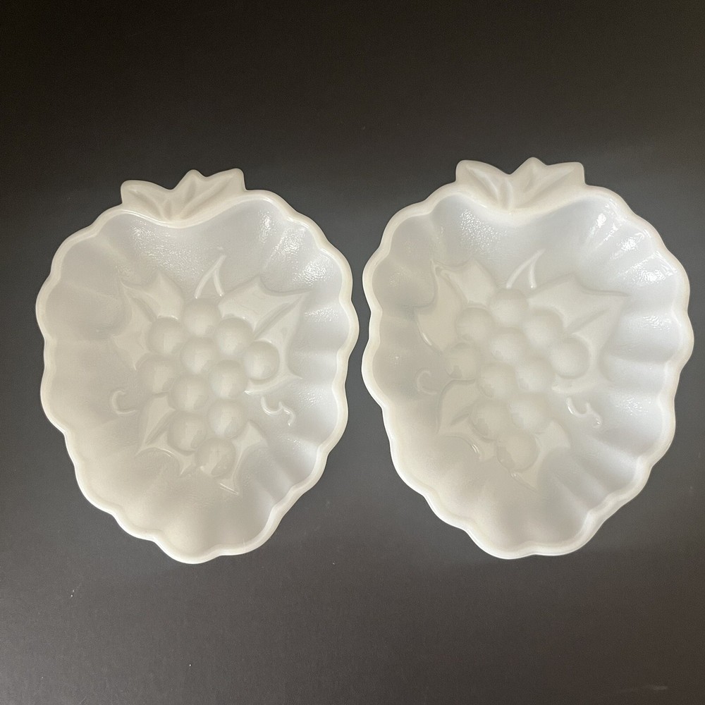 Hazel Atlas Milk Glass Grape Bunch Snack Dish Set of 2