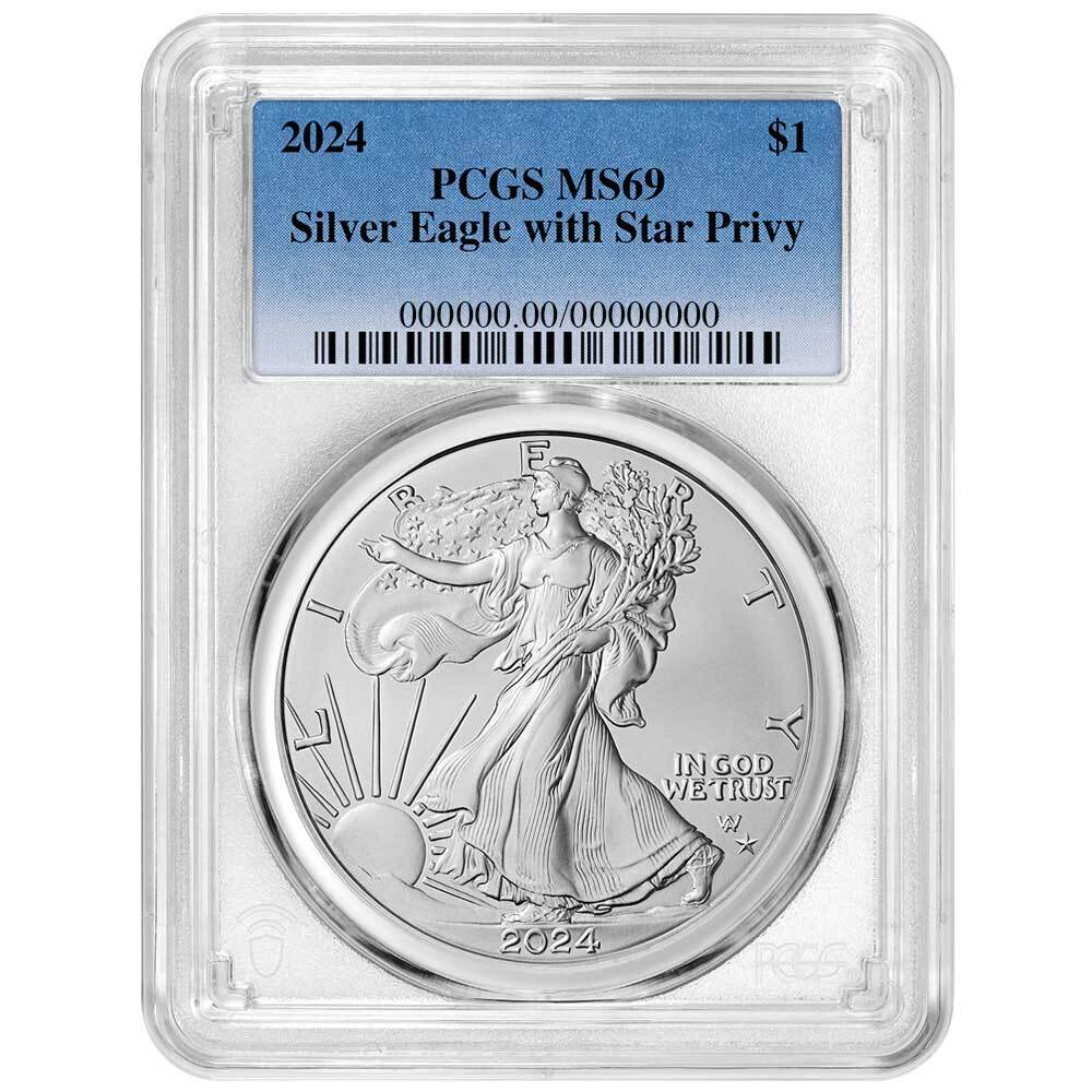 Presale - 2024 (P) $1 American Silver Eagle Star Privy PCGS MS69 Blue Label-image