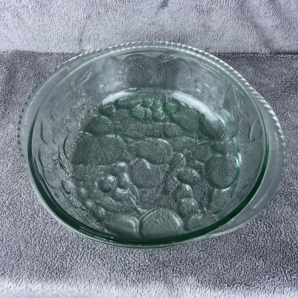 VTG Libbey Orchard Fruit Green Glass 3 Qt Crimped Round Casserole