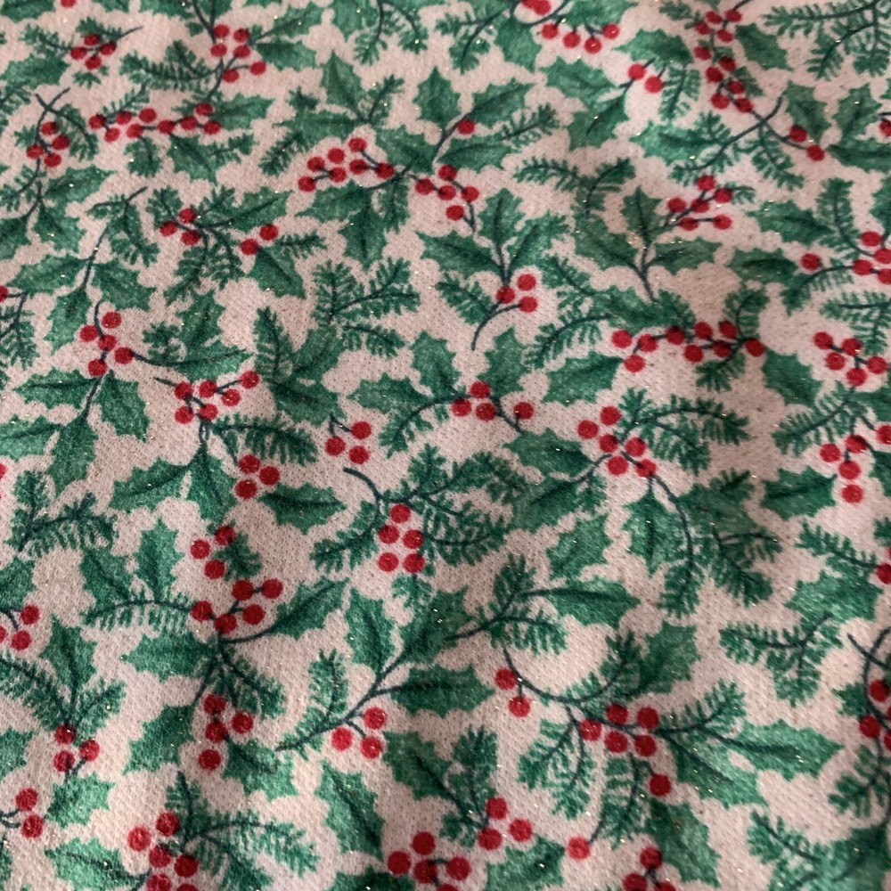 Sparkly Fabric Knit Green Holly Red Berries 60 Inches Wide By 22 Inches