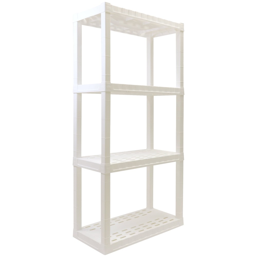 Plastic Shelf Garage Shelves Storage Rack Interlocking Multipurpose 4-Tier,White