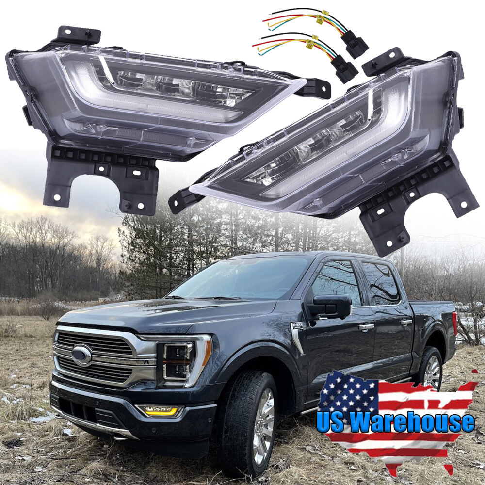 Front Bumper Fog Lights LED DRL with Trun signal Harness For 2021 22 Ford F-150