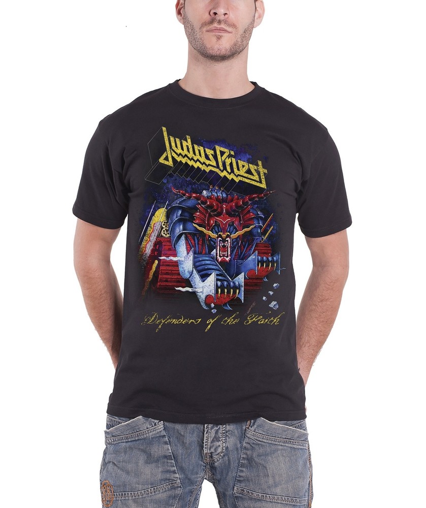 Judas Priest Defenders of Faith Distressed Logo Men’s Black T-Shirt Official