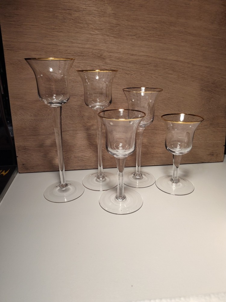 Holiday Time 5 Piece Clear Votive Holder Set With Gold Rim Open Box