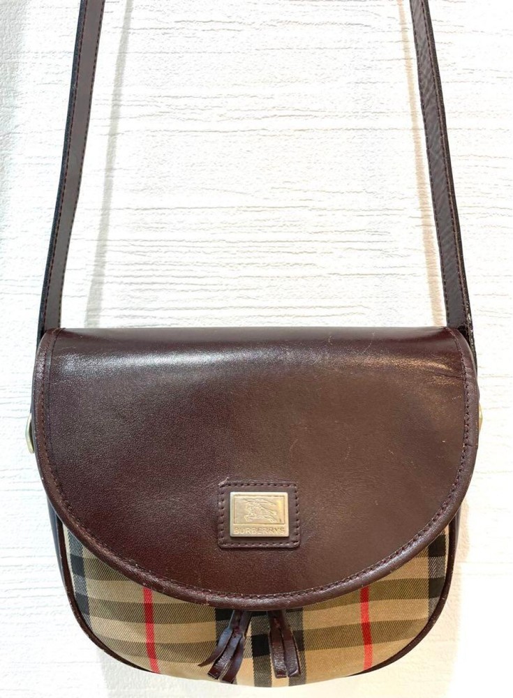 Burberry Shoulder Bag Nova Check Leather Brown Authentic F10171221