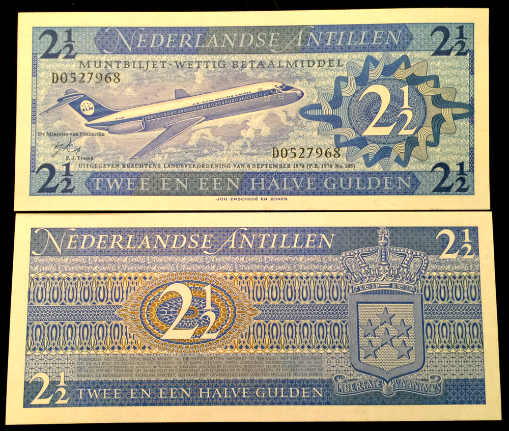 Netherlands Antilles P21(U) 2 1/2 Gulden 1970 Banknote World Paper Money UNC