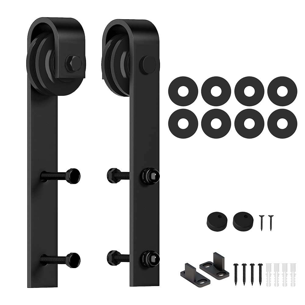 Black J-Shape Sliding Barn Door Hardware Roller Set