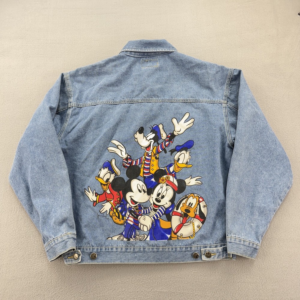 Vintage Disney Mickey Mouse Jacket Mens Large Blue Denim Goofy Donald Duck 90s