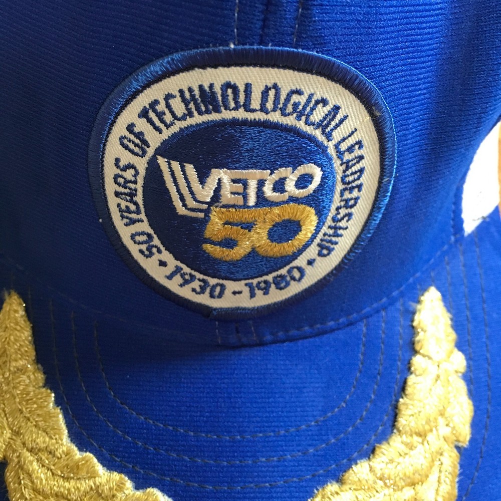 VTG 1980 Vetco 50 Years Baseball Hat Trucker Cap Snapback Gold Leaf USA Oil