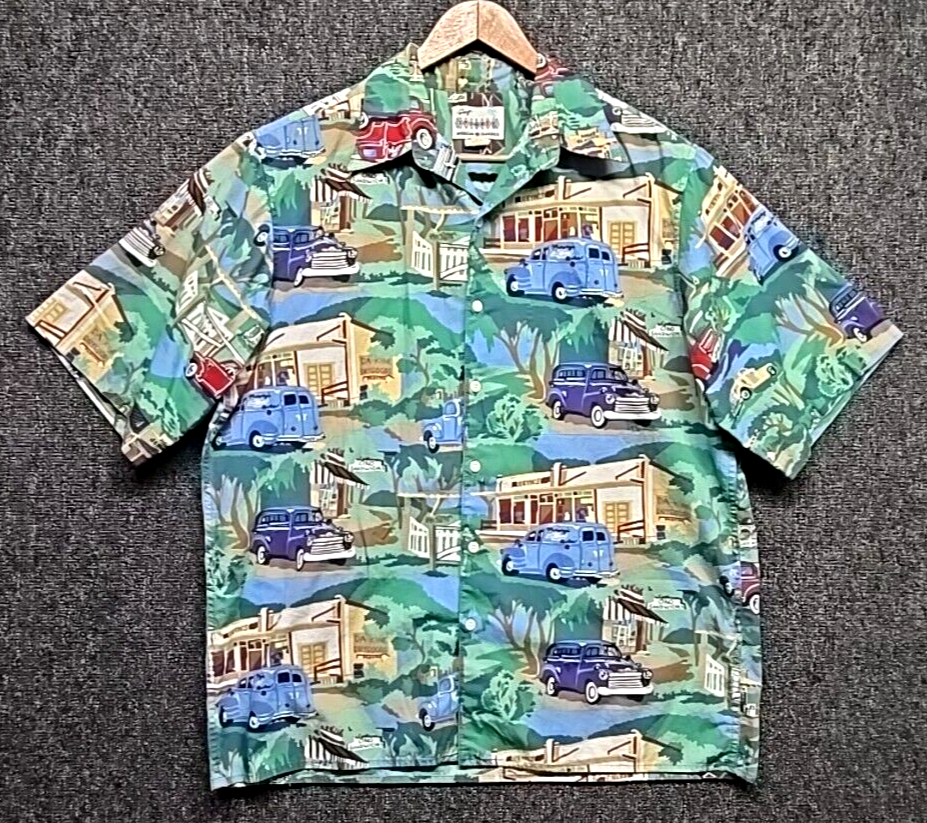 Reyn Spooner Shirt Mens Medium Multi Chevy American Classic Cars Hawaiian VTG