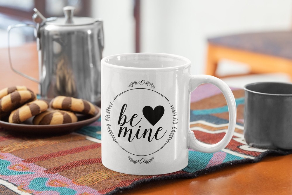 Romantic Funny White Coffee Mug with Hearts - Be Mine Design  