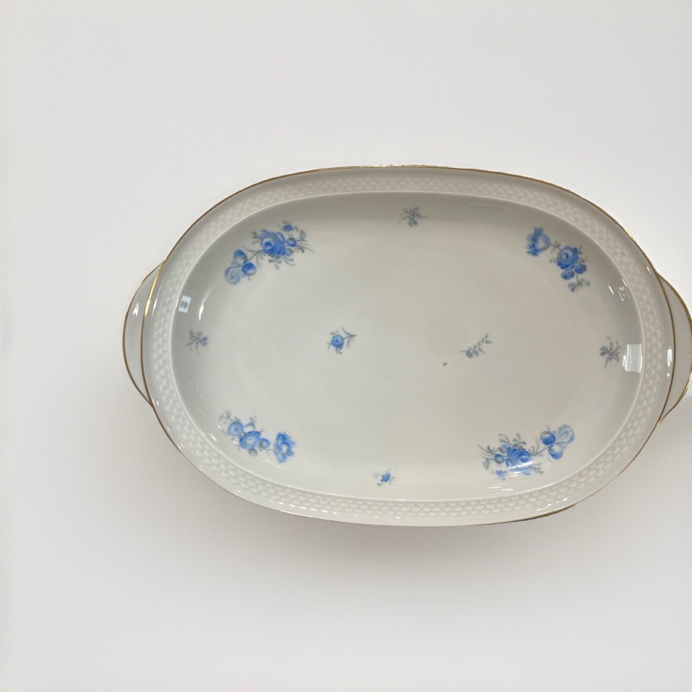THOMAS BAVARIA Serving Platter 13” Ivory Scalloped Blue Roses w/ Gold Trim RARE
