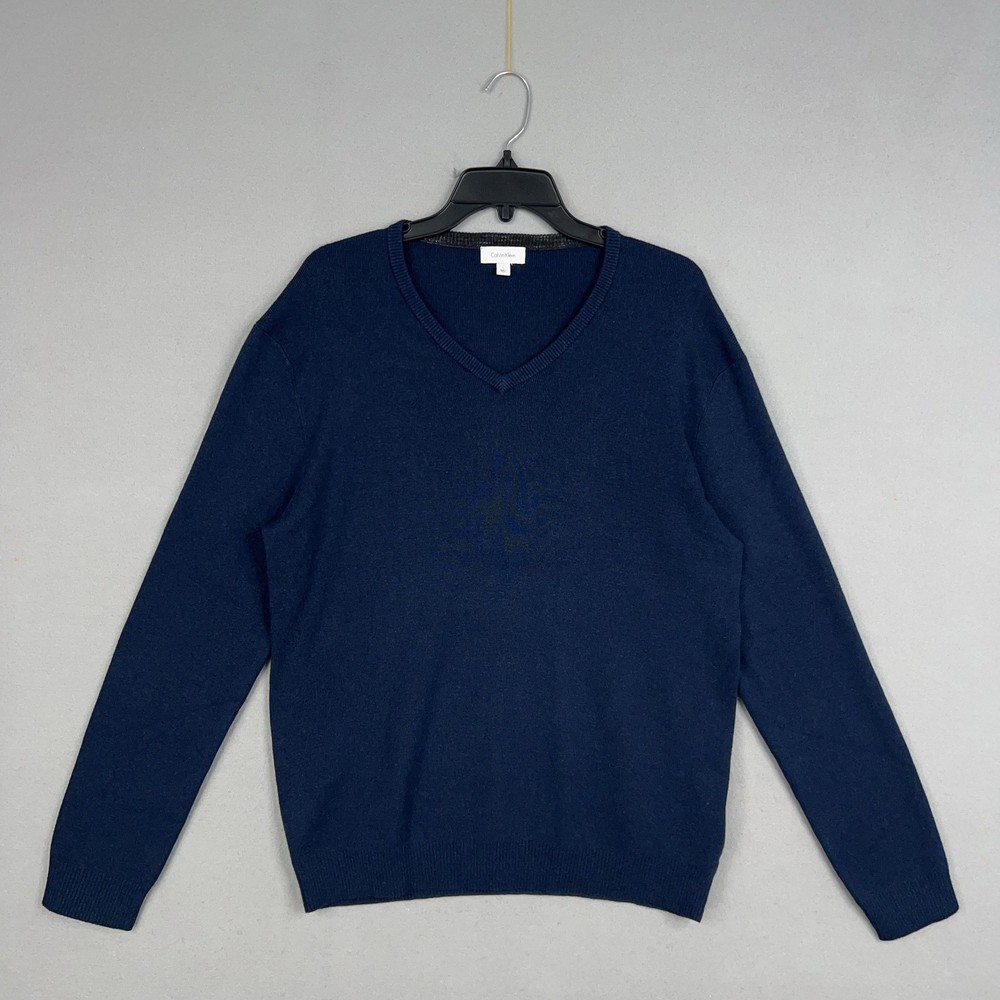 Calvin Klein Sweater Mens Large Blue V Neck Pullover Minimal Preppy Layer Office