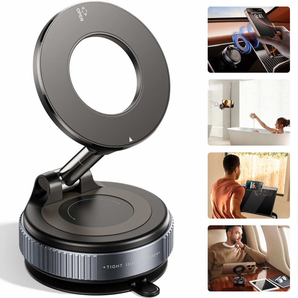 MagSafe Car Phone Holder with Strong Magnet & Ultra Vacuum Suction