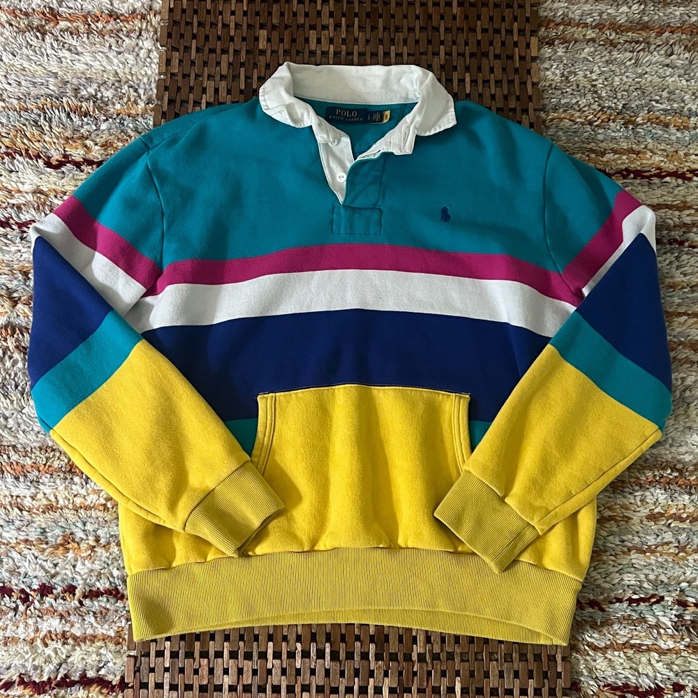 Polo Ralph Lauren Color Block Rugby Pullover Sweater Men's Size Large L
