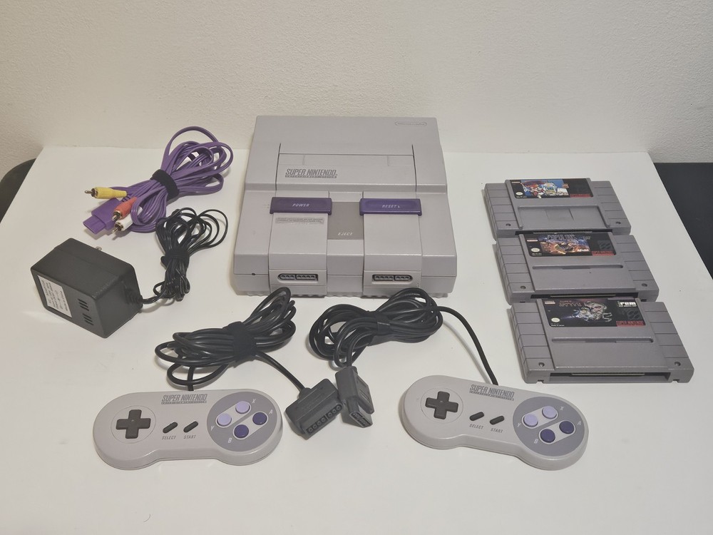 Super Nintendo Snes Console Bundle 2 Controllers 3 Games Cables Complete Snes