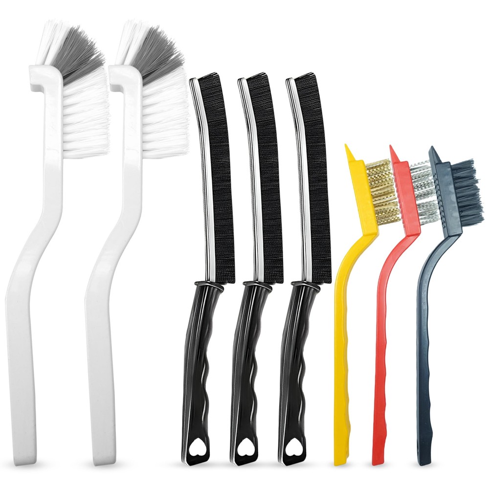 Stiff Nylon Bristle Multi-Purpose Cleaning Brush Set with Small Wire Brush