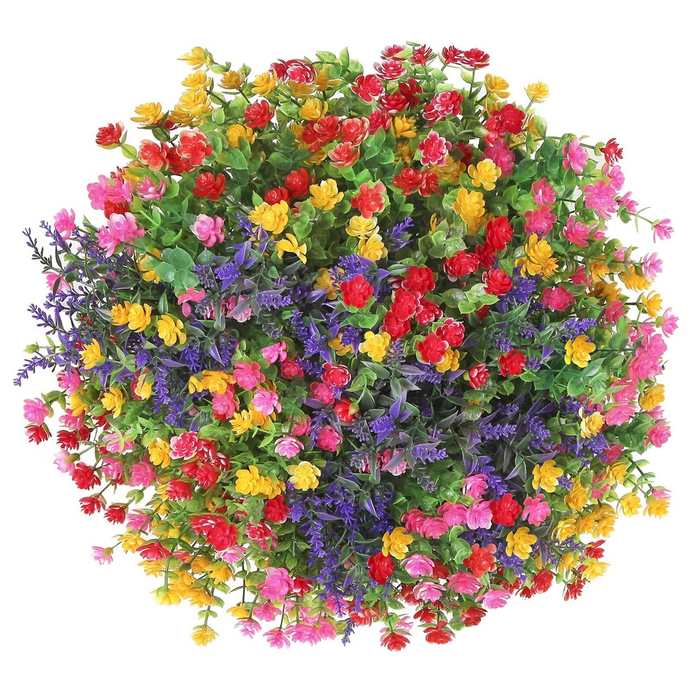 24 bundles Artificial Flowers Fake Outdoor Plants Decoration,spring Summer Pl...