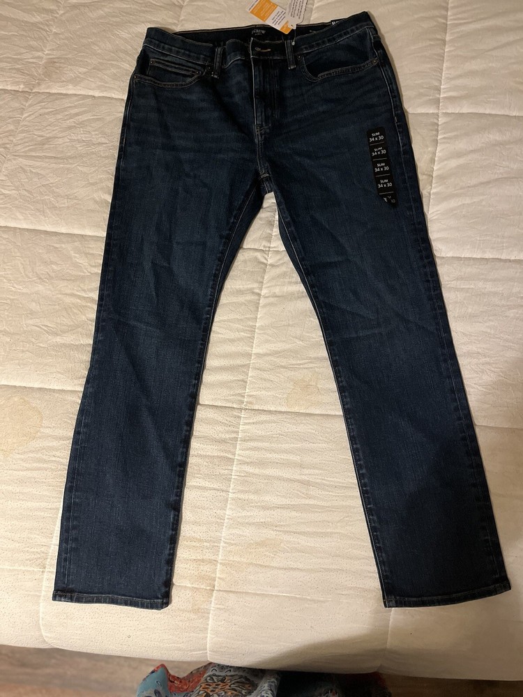 J. Crew Mens 34x30 Slim Fit Flex Dark Blue Denim Jeans