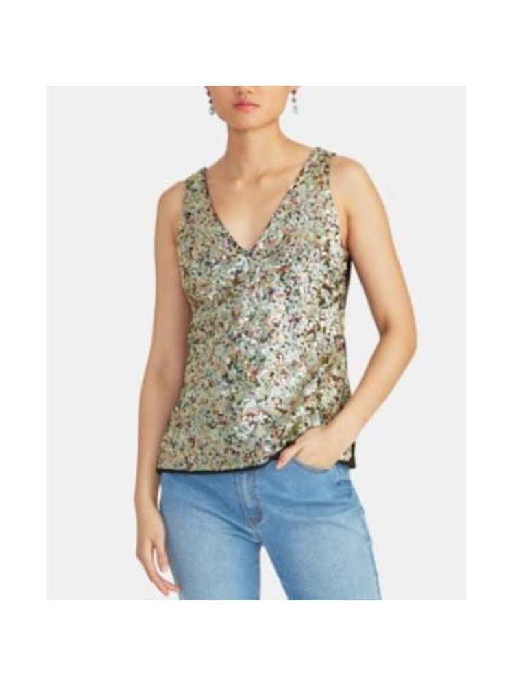 RACHEL ROY Womens Gold Sequined Sleeveless V Neck Tank Top Size: XS