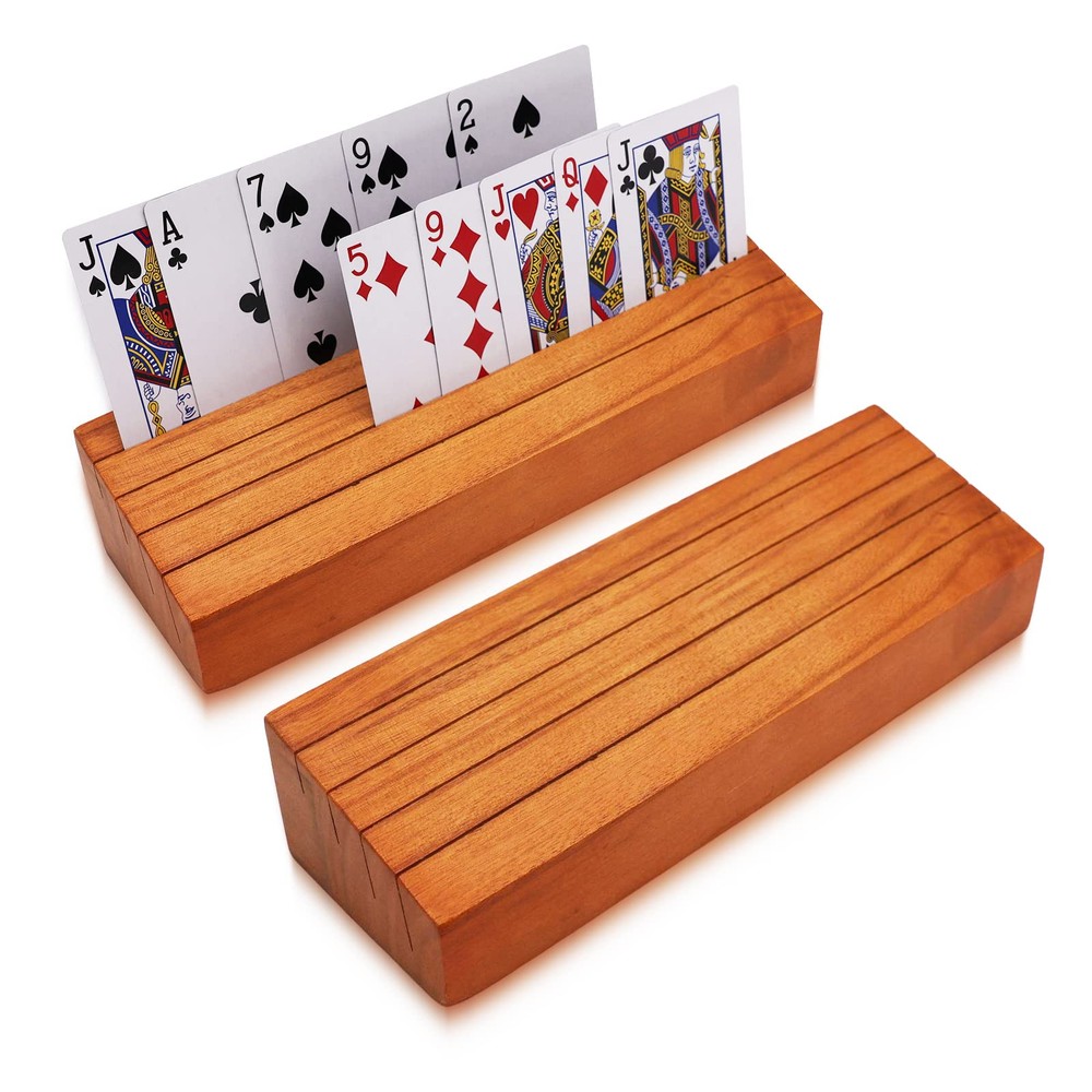 Card Deck Stand Set of 2 Playing Cards Holder for Kids Elder Wood Hol