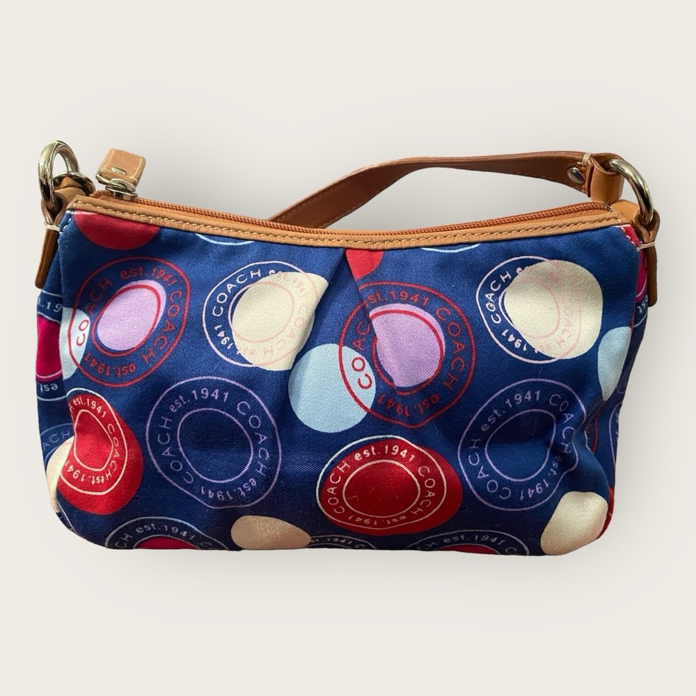 Coach Leah Mini Tote in Red White Blue Polka Dot Y2K Style with Logo
