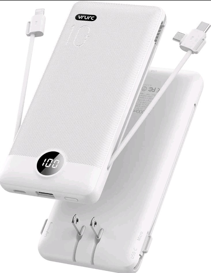 VRURC 10000mAh  Power Bank Portable Cell Charger Model T01 White