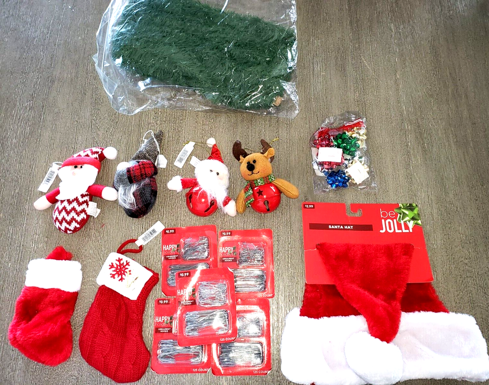 Bulk Christmas Decor Set – Hats, Bells, Stockings, Garland & Hooks  
