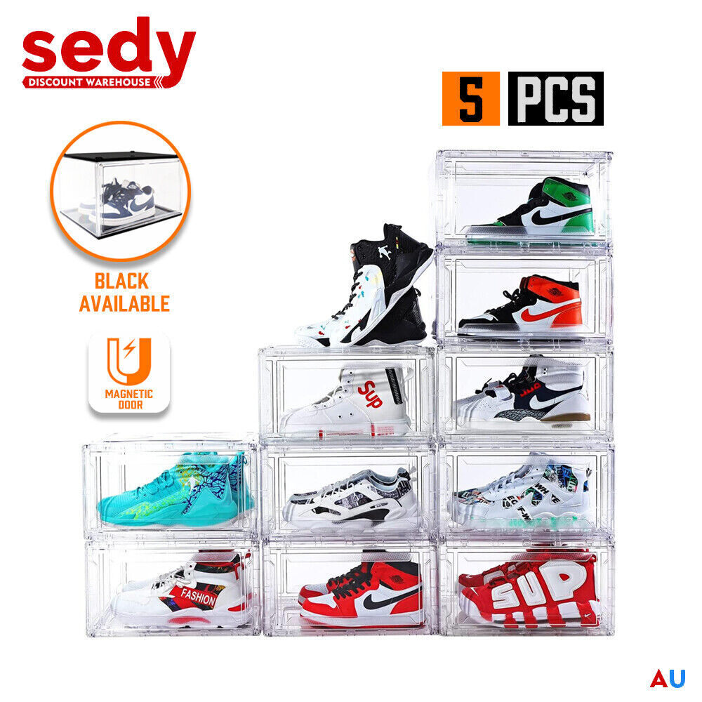 NNEDSZ 5PC Stackable Shoe Display Box Hard Acrylic Sneaker Storage Containers Ca