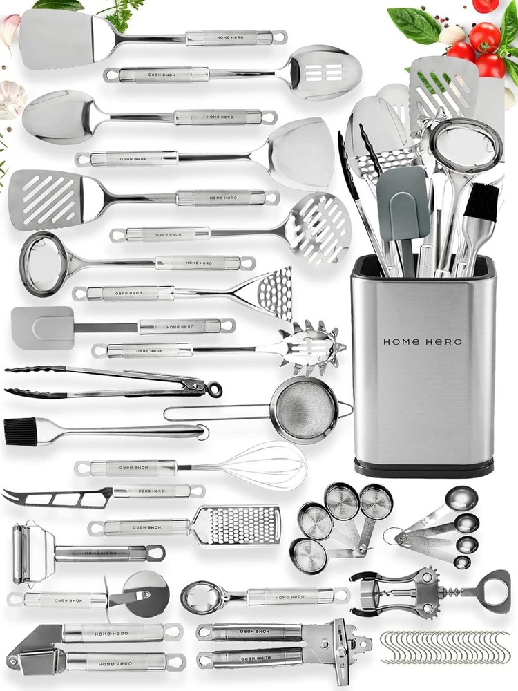 Home Hero 54 Pcs Stainless Steel Kitchen Utensils Set - 54 Pcs, Silver (54 Pcs)
