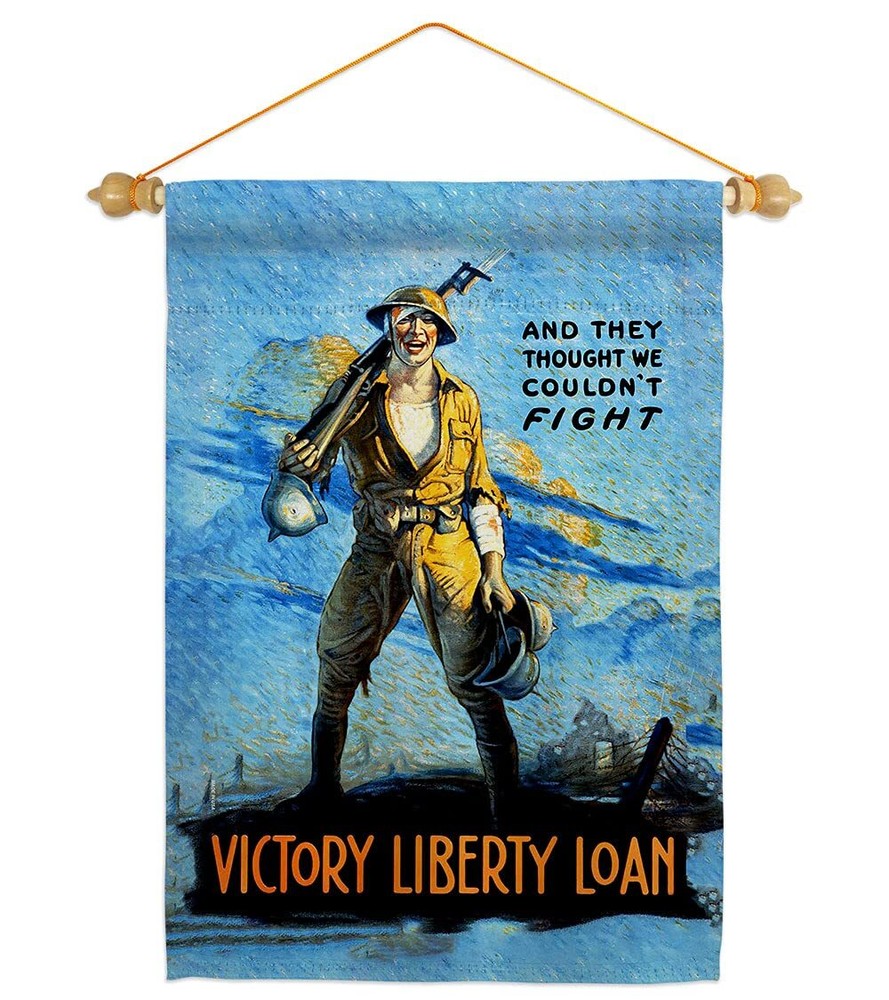 Victory Liberty Loan Garden Flag Set Wood Dowel Armed Forces Navy USN Seabee ...