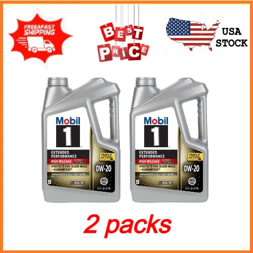 2 Packs Mobil 1 Extended Performance High Mileage Full Synthetic Motor Oil 0W-20