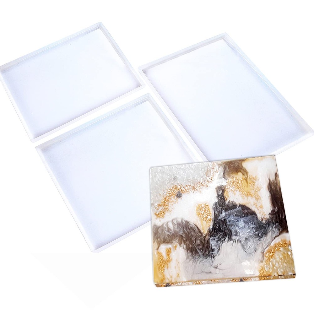 Extra Large Rectangle Tray Resin Mold Kit, 3 PCS Silicone Tray Molds for Maki...