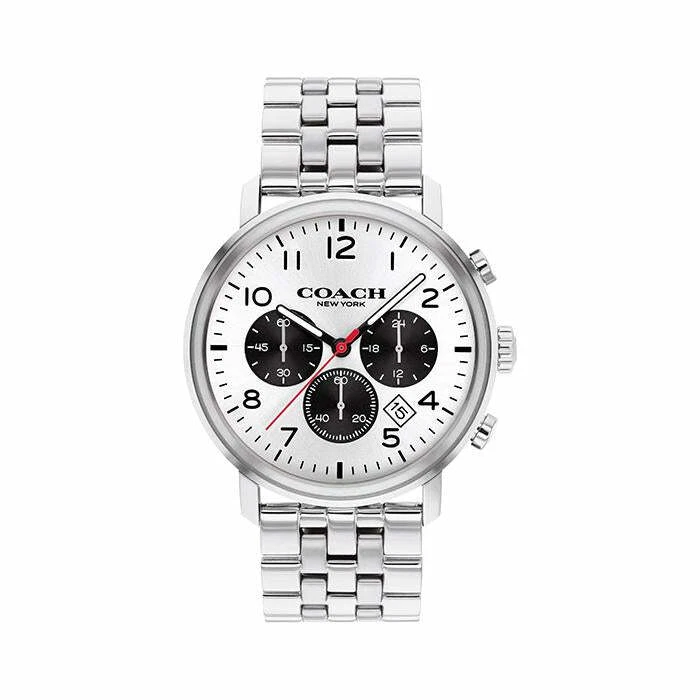 Coach 14602529 Harrison Silver Tone White Chronograph Dial Mens Classic Watch