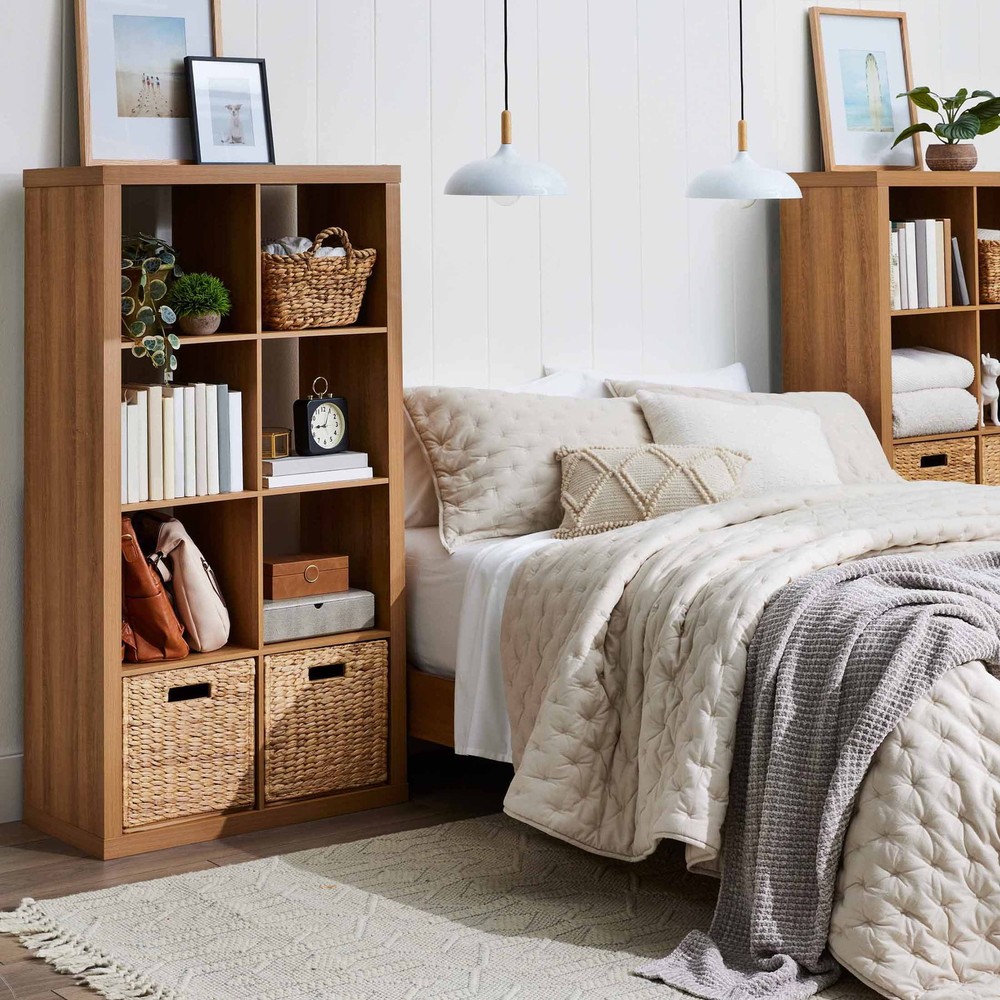 Horizontal Manufactured Wood 8-Cube Storage Organizer, Light Honey,New