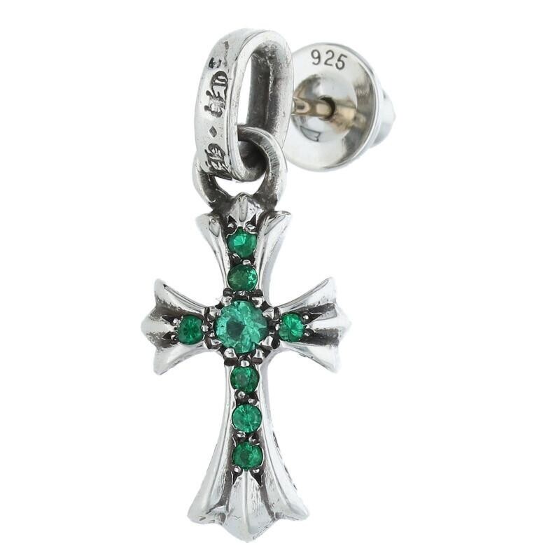 Chrome Hearts Earring Baby Fat PAVE Emerald Silver #1100