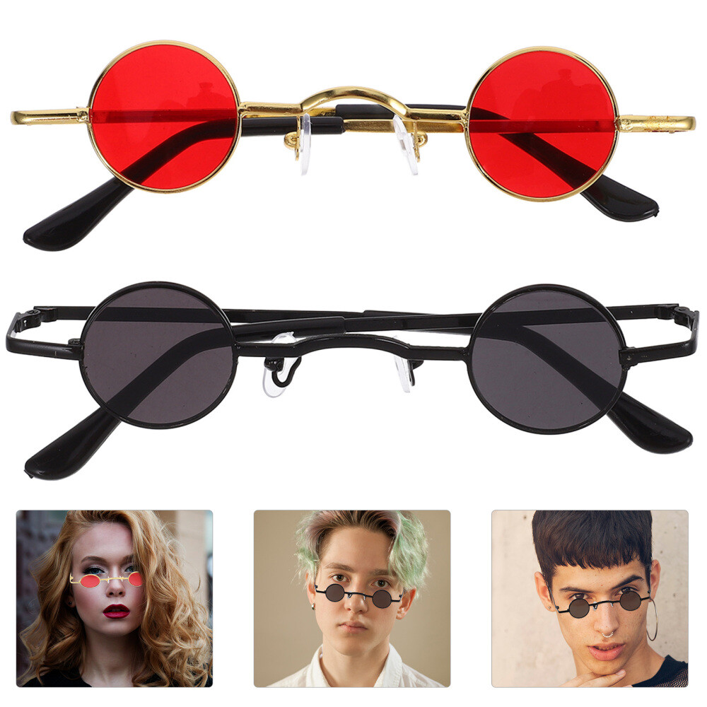 2 Pcs Retro 70s Round Lens Glasses Frames Circle Sunglasses