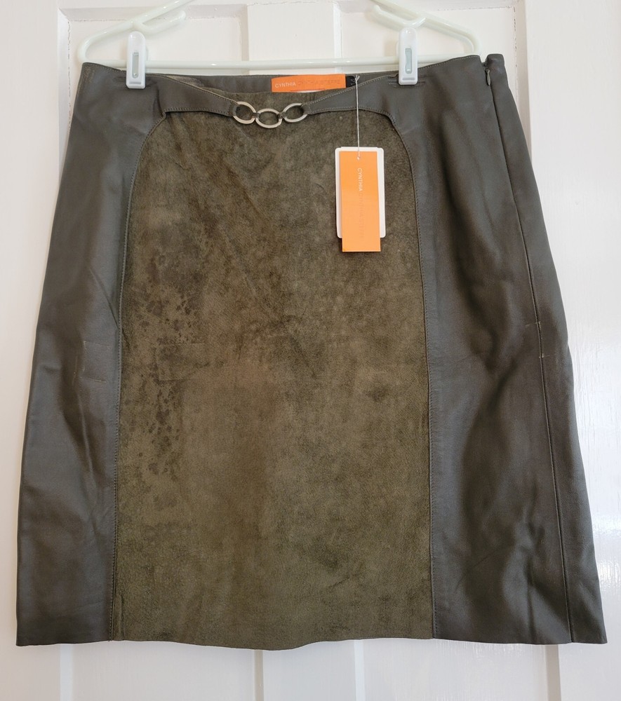Cynthia Steffe Olive Green Leather Mini Skirt Size 14 Womens