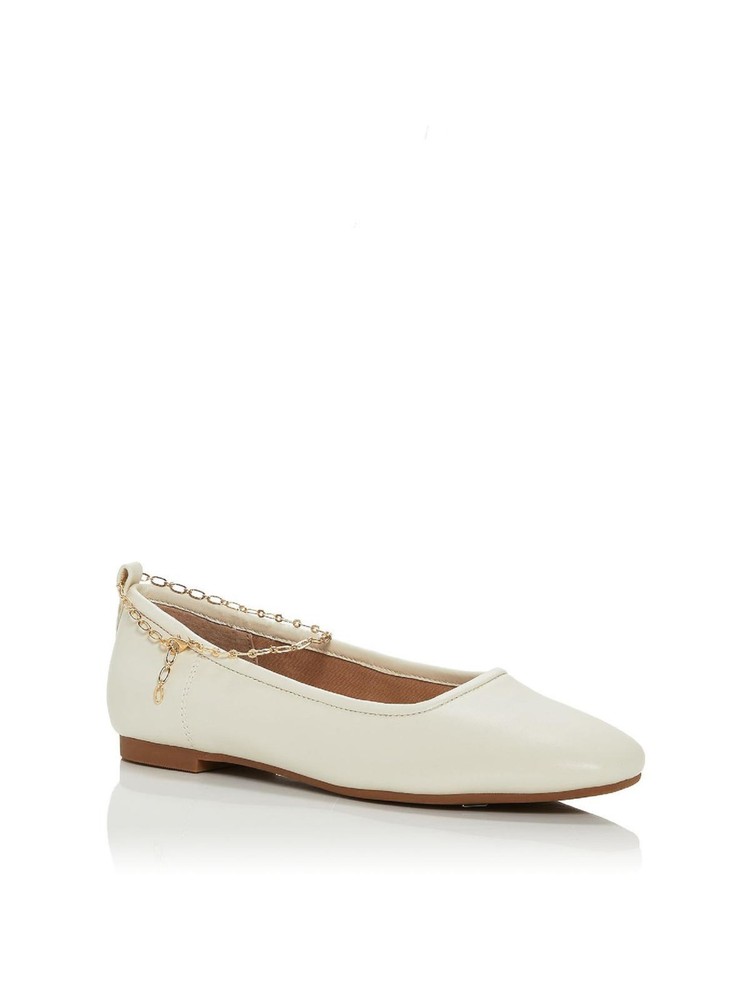 AQUA Womens White Chain Lobster Clasp Gabby Toe Slip On Leather Ballet Flats 9 M